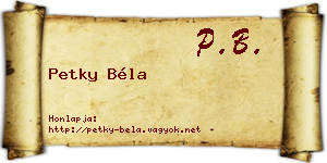 Petky Béla névjegykártya