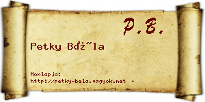 Petky Béla névjegykártya